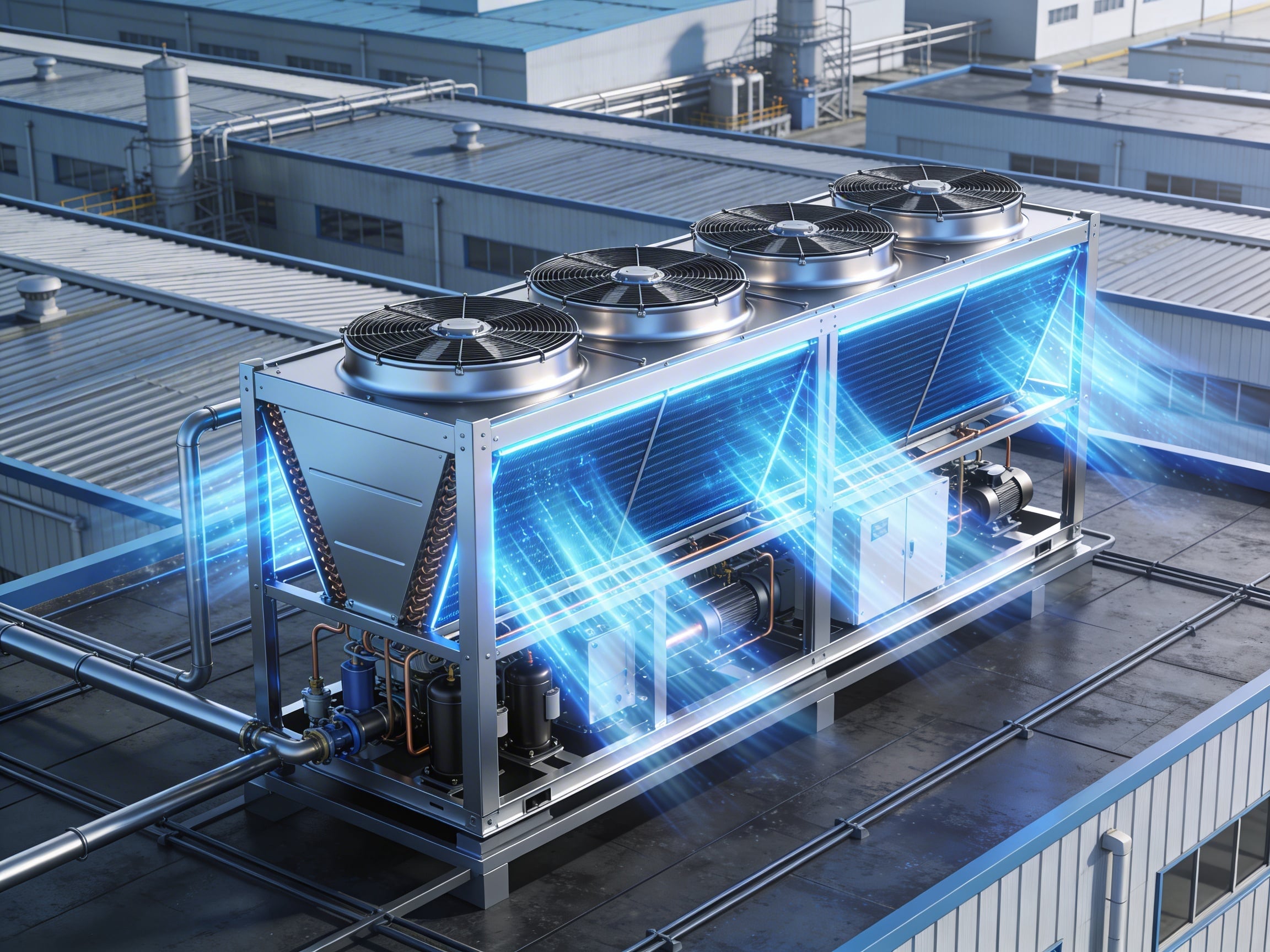Ipari adiabatikus hűtőberendezés tetőn telepítve
